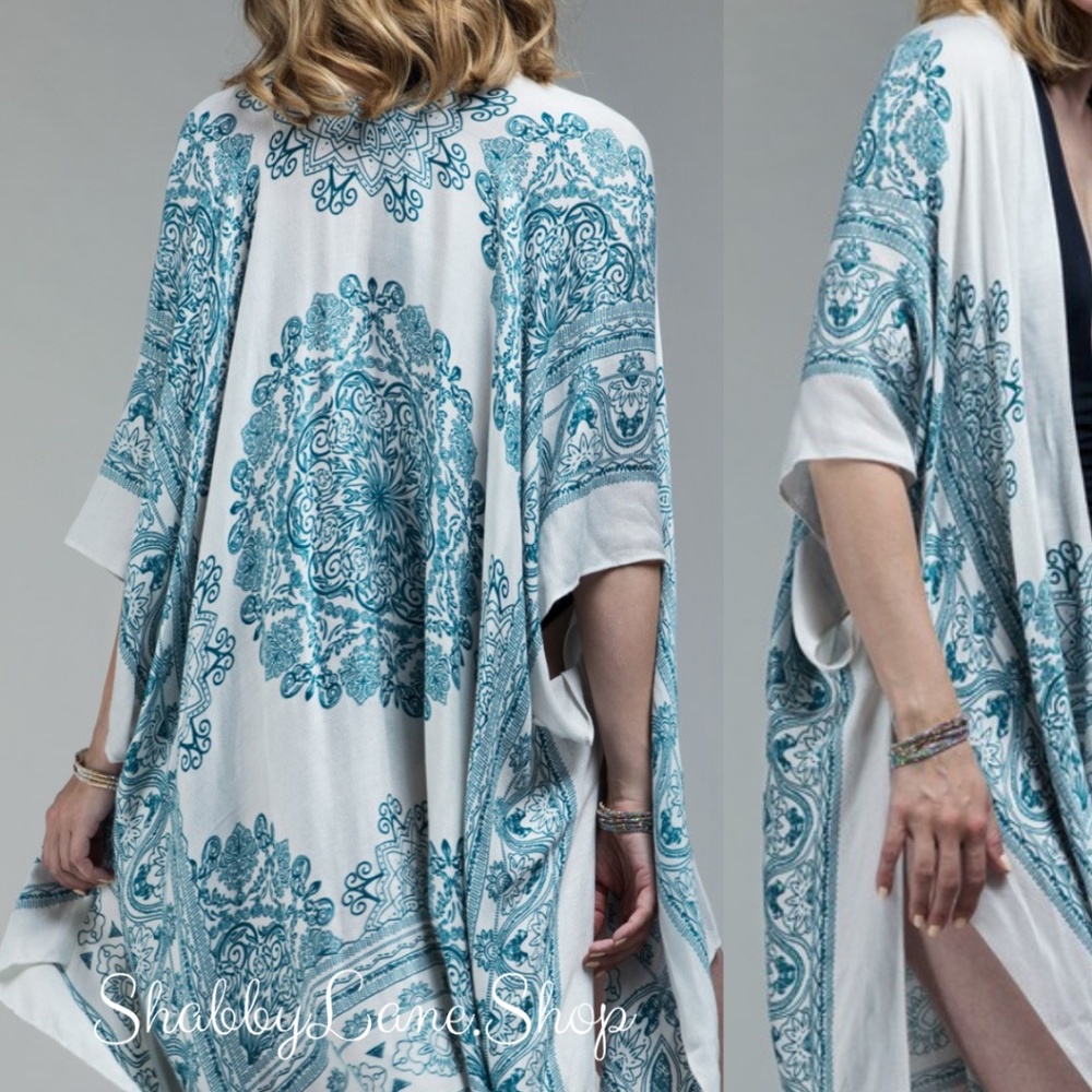 Floral and paisley teal kimono